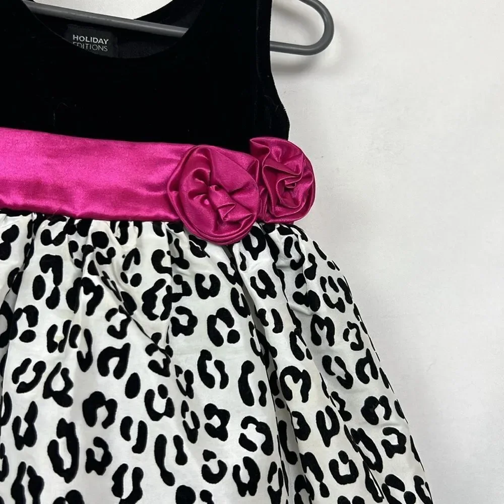Holiday Editions Black white Animal Print dress velvet top EUC size 24 months